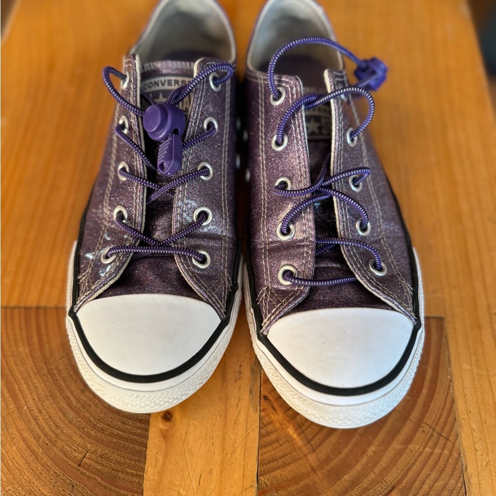 Converse Juniors Purple Glitter No Tie Sneakers